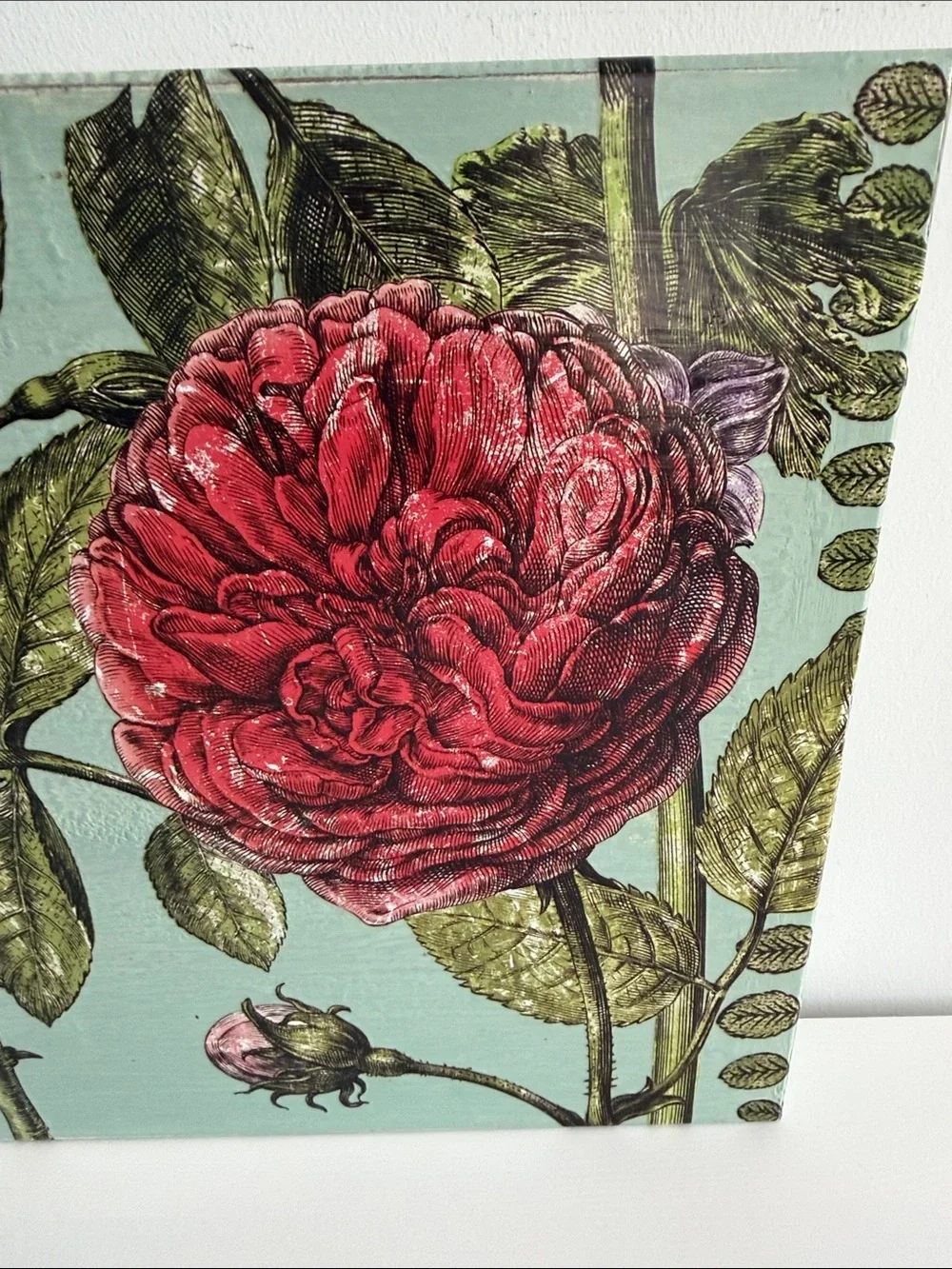 Botanical Rose Box Art in Red and Green Floral Bohemian